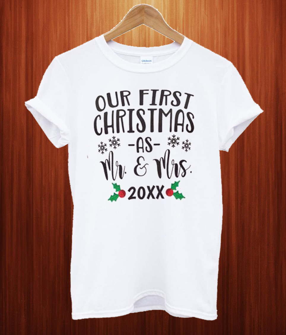 1st Christmas Mrs 2022 Tree Shirt Our First Christmas as Mr. and Mrs. Newlywed T Shirt